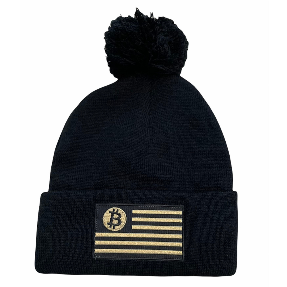 Bitcoin Flag Winter Pom Pom Beanie
